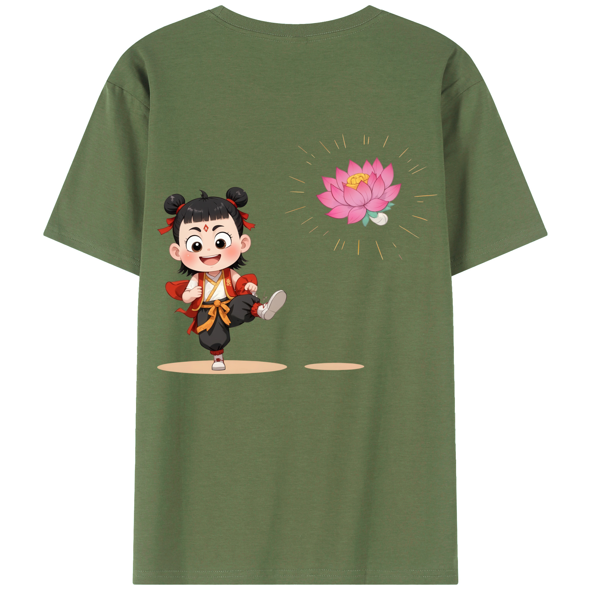 （画像用） Ne Zha 2 ナタ 魔童の大暴れ 綿100％ メンズ半袖Tシャツ（バックプリント） 通気性